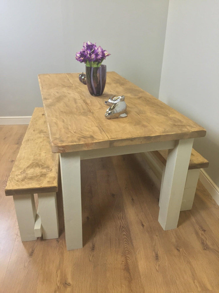 The Artisan Cream Painted Plank Dining Table with Benches