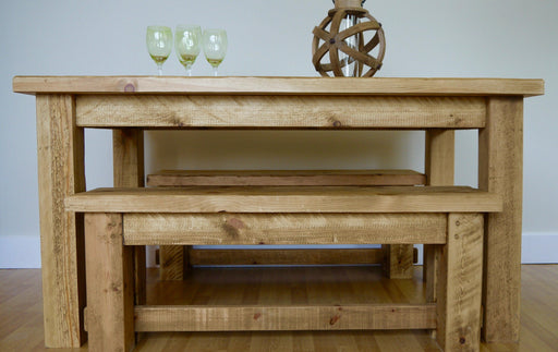 The Artisan Waxed Plank Dining Table with Benches