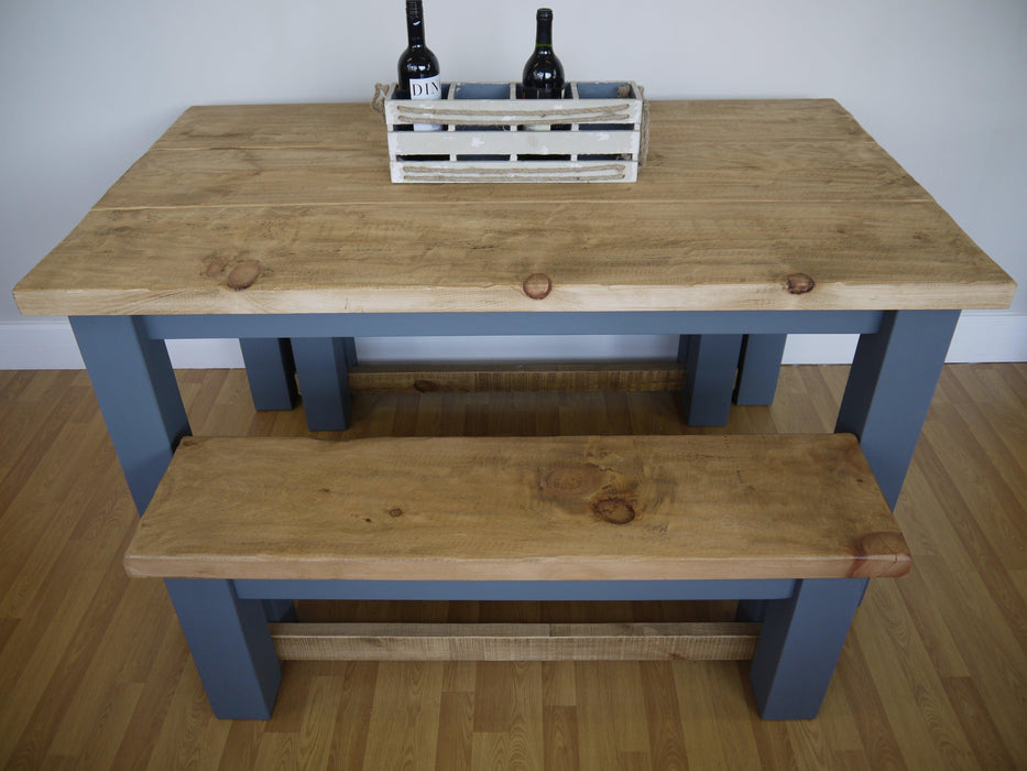 The Artisan Military Grey Painted Plank Dining Table With Benches - Kubek Furniture