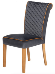 Trafford Dining Chair in Opulence Charcoal with Brown Cerrato Piping - Kubek Furniture