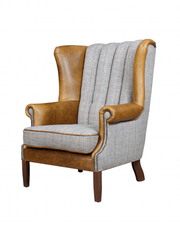 Fluted Wing Chair In Gamekeeper Thorn/Uist Night And Brown Cerrato - Kubek Furniture