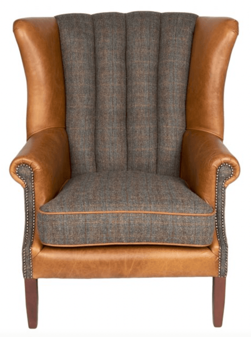 Fluted Wing Chair In Gamekeeper Thorn/Uist Night And Brown Cerrato - Kubek Furniture