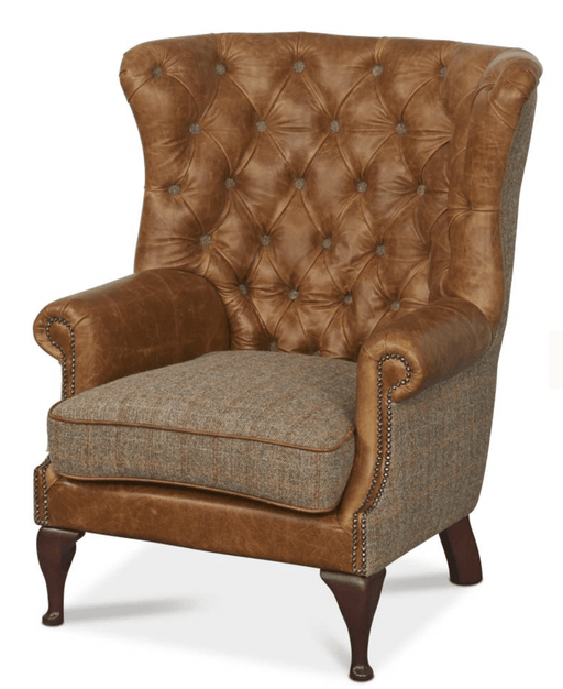 Wing Wrap Chair in Brown Cerrato and Gamekeeper Thorn - Kubek Furniture