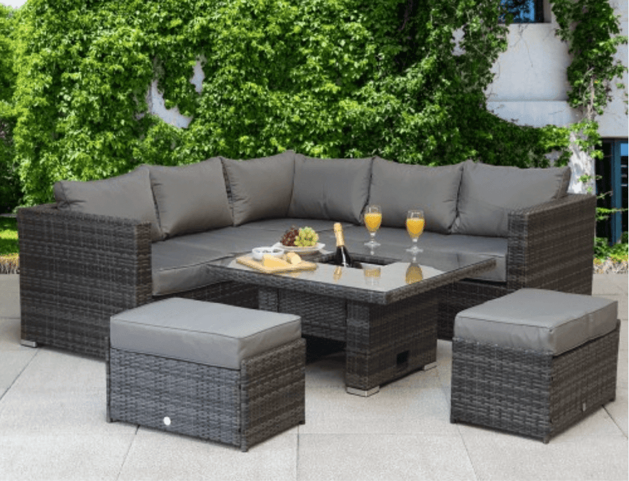 Georgia Sofa And Dining Set In Grey With Adjustable Table And Ice Bucket - Kubek Furniture