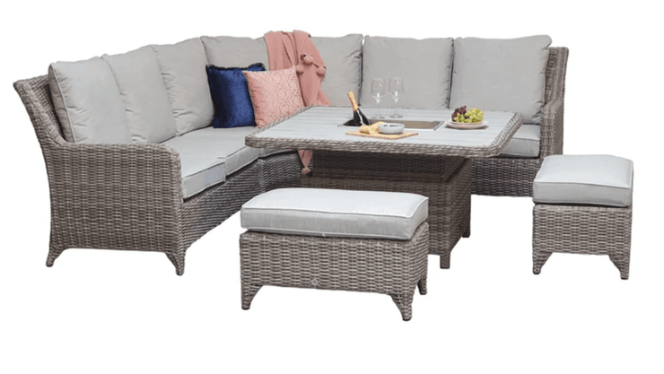 Sarah Sofa And Dining Set In Grey With Adjustable Dining Table And Ice Bucket - New In Stock - Kubek Furniture