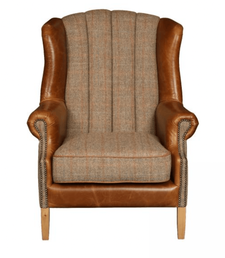 Fluted Wing Chair in Hunting Lodge - Kubek Furniture