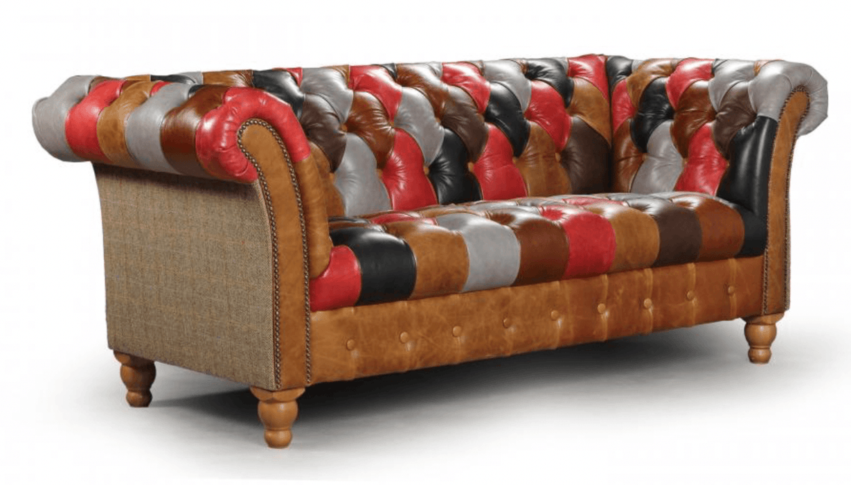 Presbury Leather Patchwork 2-Seater Sofa - Kubek Furniture