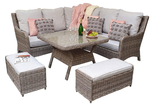 Alexandra Corner Sofa And Dining Set In Grey - Kubek Furniture