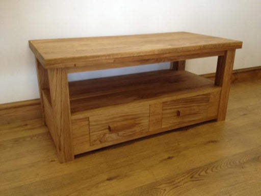 The Quercus Oak Coffee Table with Shelf and Drawers