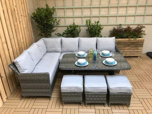 Edwina Corner Sofa And Dining Set In Multi Grey - Kubek Furniture