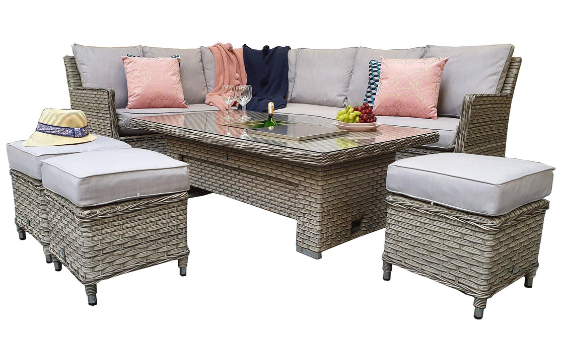 Edwina Sofa And Dining Set In 3-Wicker Special Grey - Adjustable Table And Ice Bucket - Kubek Furniture