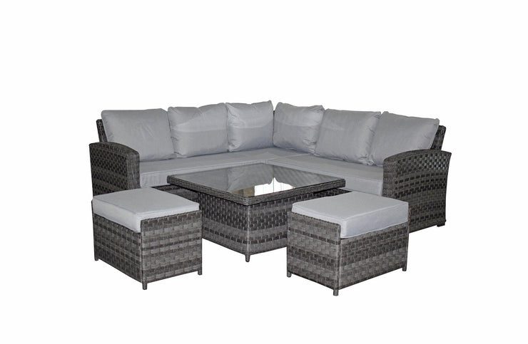 Grace Corner Sofa Set In Grey  With Adjustable Table And 2 Ottomans - Kubek Furniture