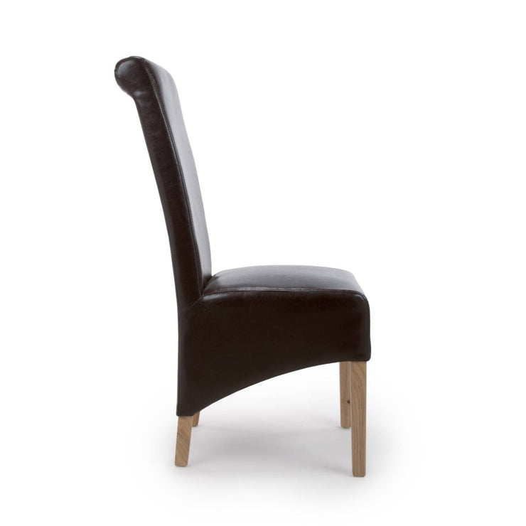 Krista Roll Back Dining Chair in Brown Leather - Kubek Furniture