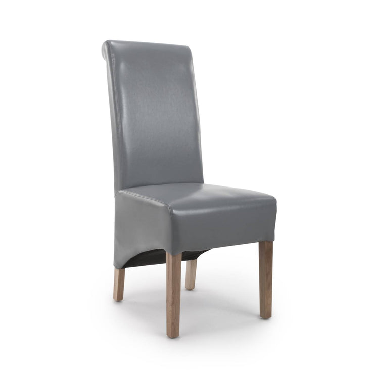 Krista Roll Back Dining Chair in Grey Leather - Kubek Furniture