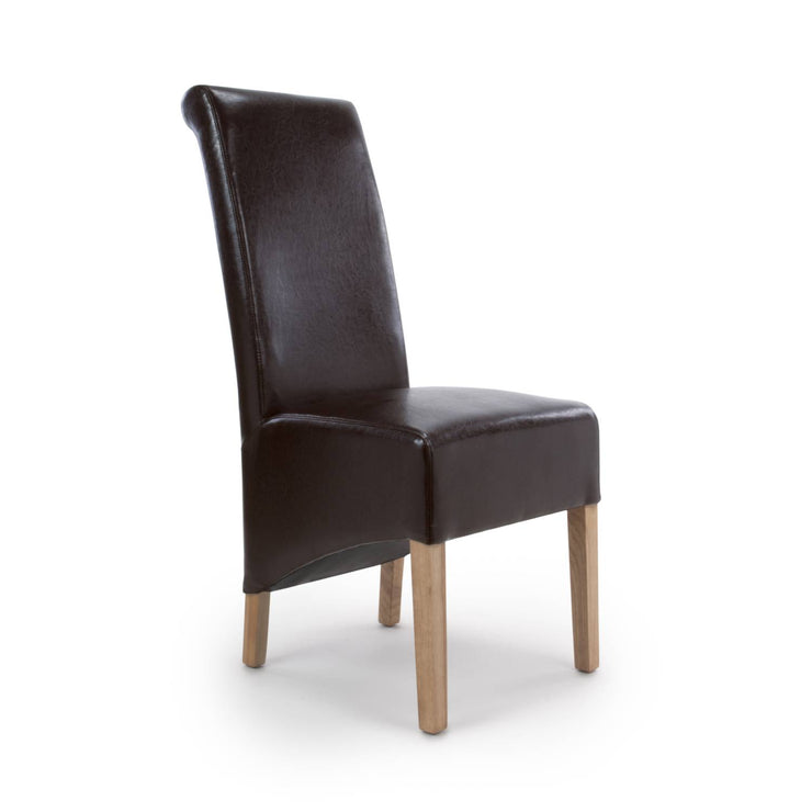 Krista Roll Back Dining Chair in Brown Leather - Kubek Furniture