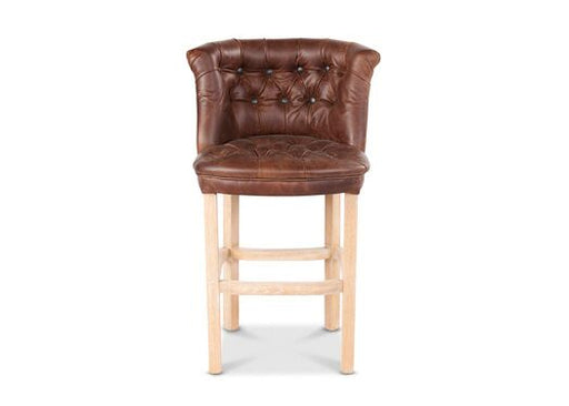 Parker Barstool in Bartollo Leather and Portabello Check Brown Pink - Kubek Furniture